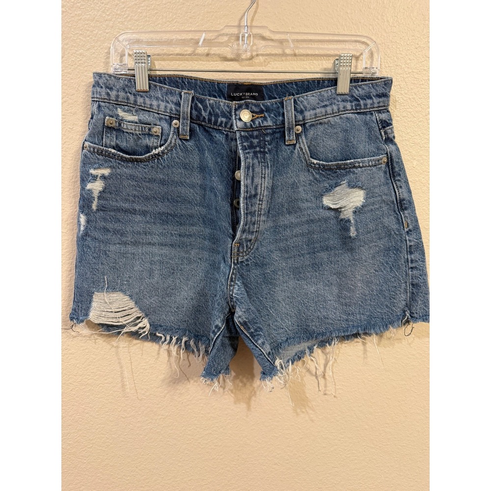 Lucky Brand Denim Shorts Women's Size 8 29 Distressed Frayed Hem Button Fly